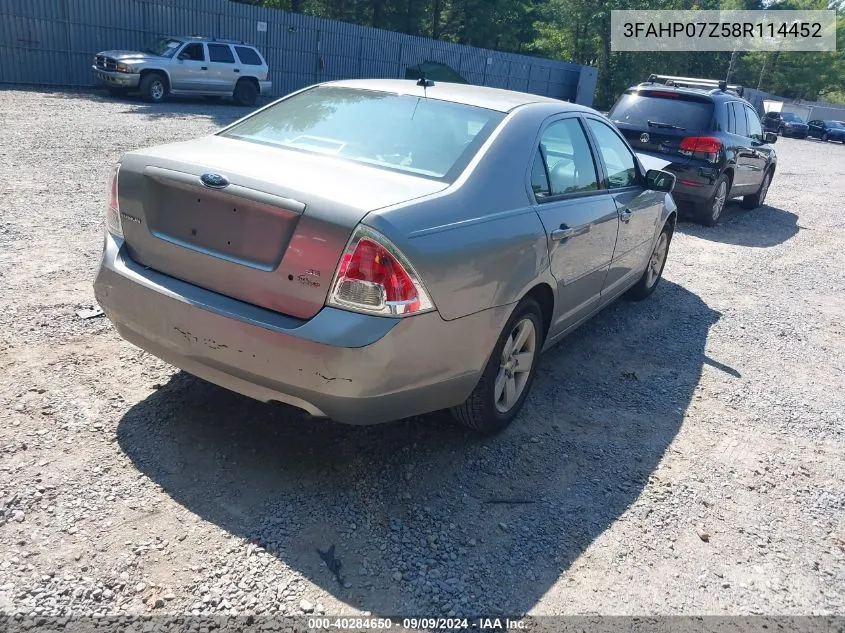 2008 Ford Fusion Se VIN: 3FAHP07Z58R114452 Lot: 40284650