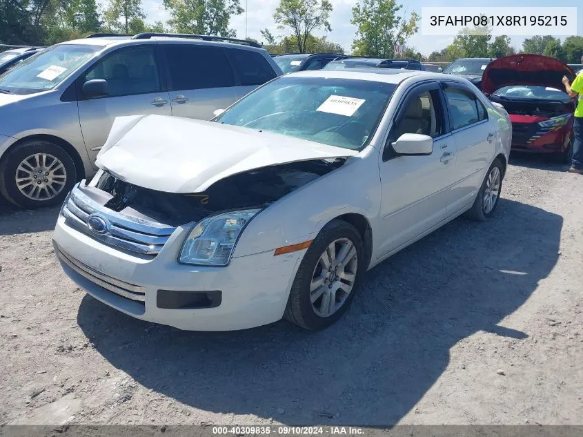 2008 Ford Fusion Sel VIN: 3FAHP081X8R195215 Lot: 40309835