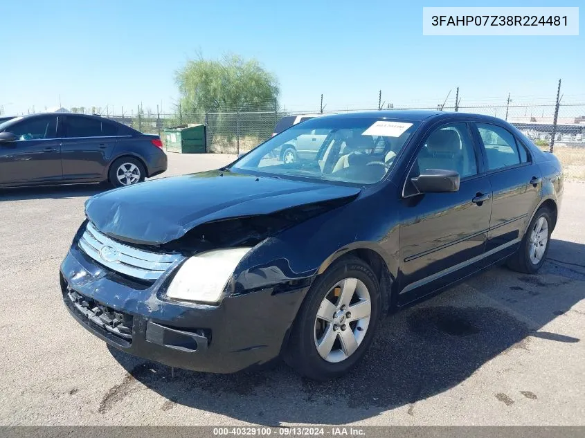 2008 Ford Fusion Se VIN: 3FAHP07Z38R224481 Lot: 40329100