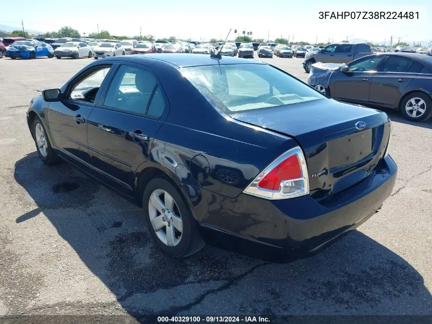 2008 Ford Fusion Se VIN: 3FAHP07Z38R224481 Lot: 40329100