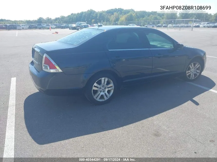 2008 Ford Fusion Sel VIN: 3FAHP08Z08R108699 Lot: 40344291