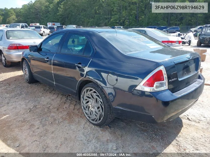 2008 Ford Fusion S VIN: 3FAHP06Z98R194629 Lot: 40352085