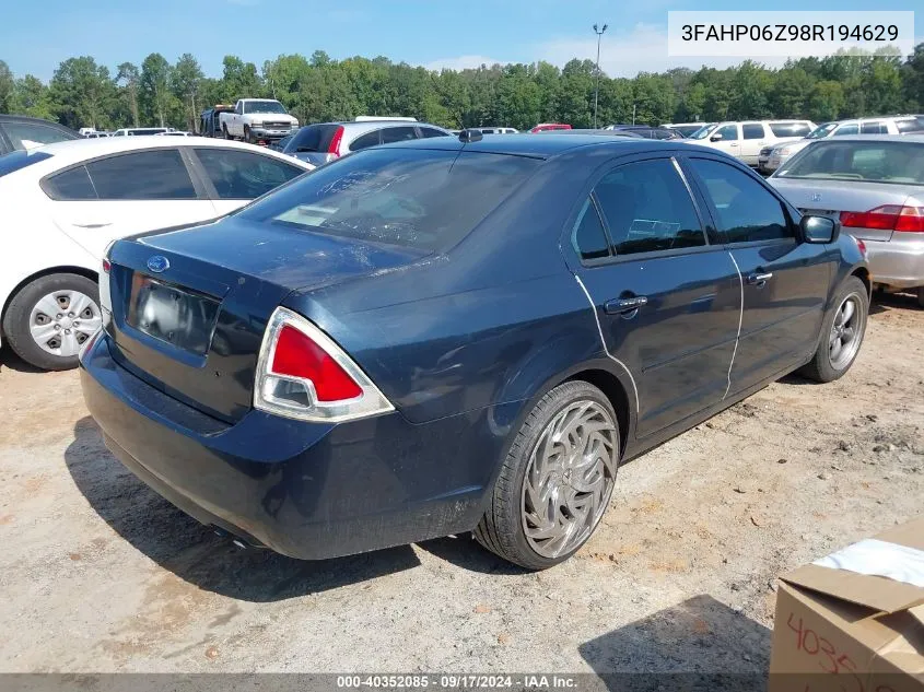 2008 Ford Fusion S VIN: 3FAHP06Z98R194629 Lot: 40352085