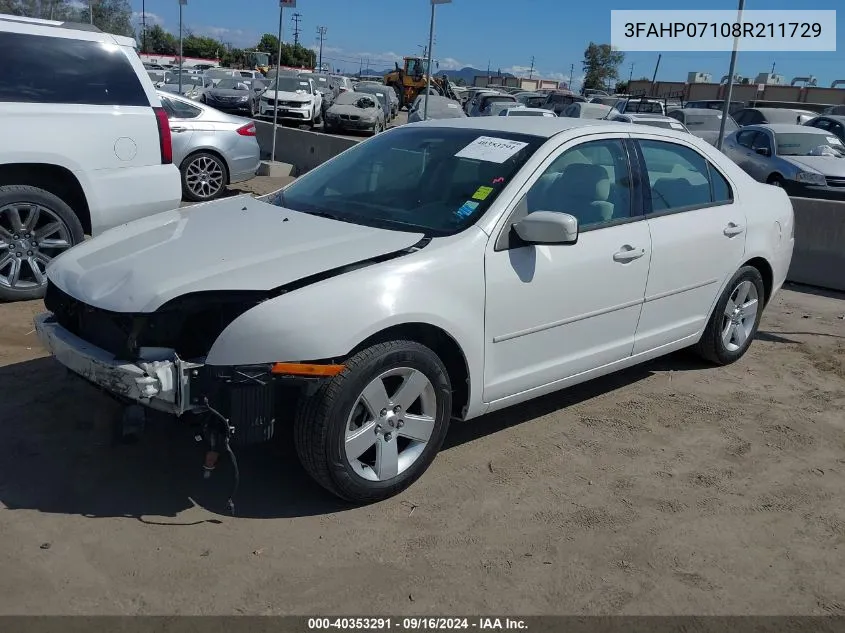 2008 Ford Fusion Se VIN: 3FAHP07108R211729 Lot: 40353291