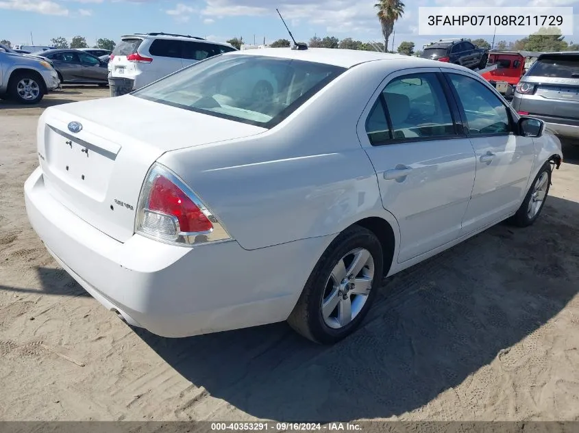 2008 Ford Fusion Se VIN: 3FAHP07108R211729 Lot: 40353291