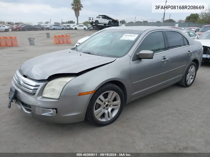 2008 Ford Fusion Sel VIN: 3FAHP08168R208669 Lot: 40360611