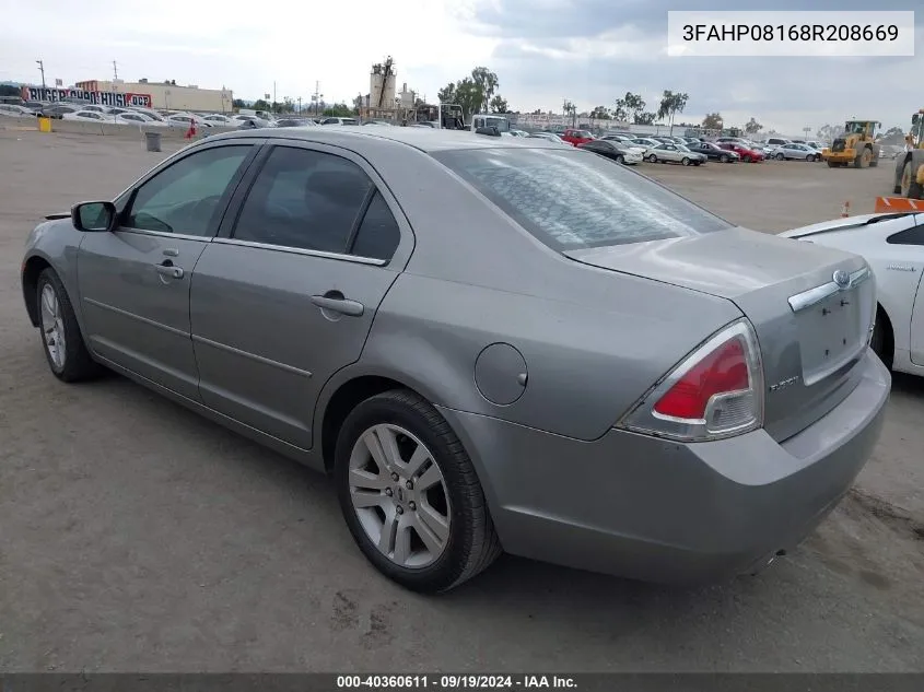 2008 Ford Fusion Sel VIN: 3FAHP08168R208669 Lot: 40360611