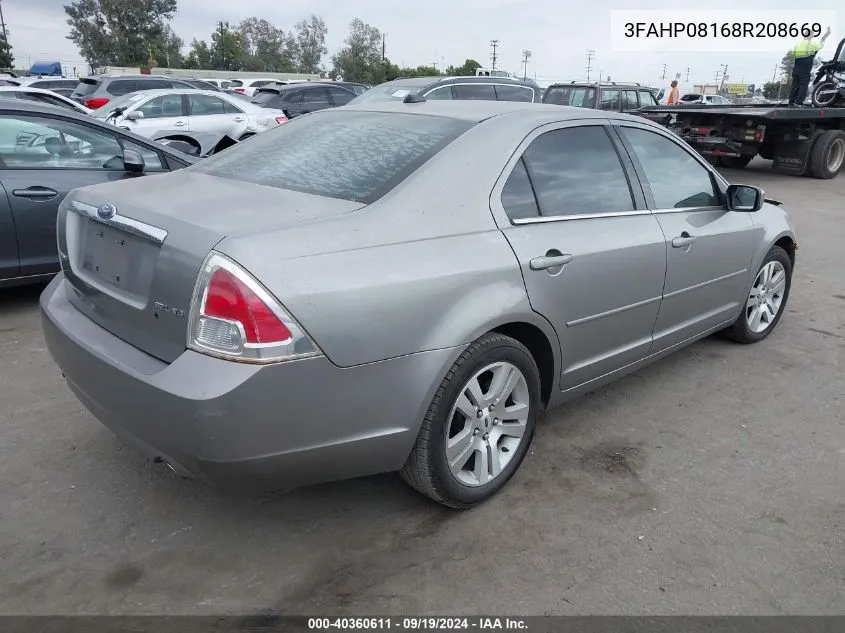 2008 Ford Fusion Sel VIN: 3FAHP08168R208669 Lot: 40360611