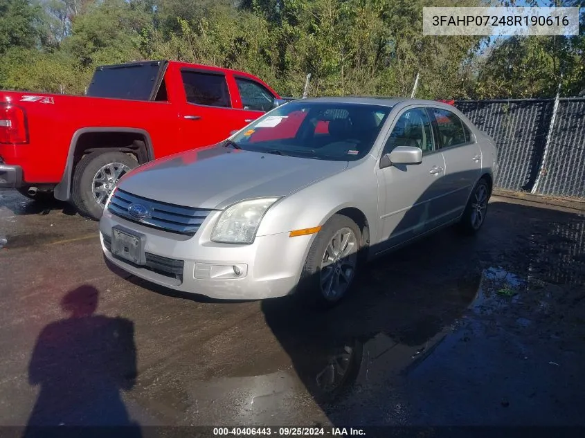 2008 Ford Fusion Se VIN: 3FAHP07248R190616 Lot: 40406443