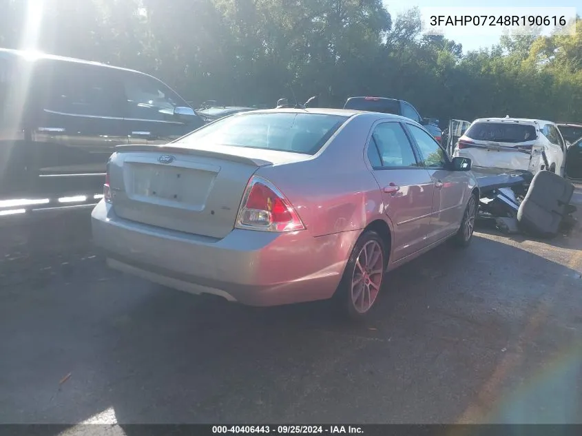 2008 Ford Fusion Se VIN: 3FAHP07248R190616 Lot: 40406443