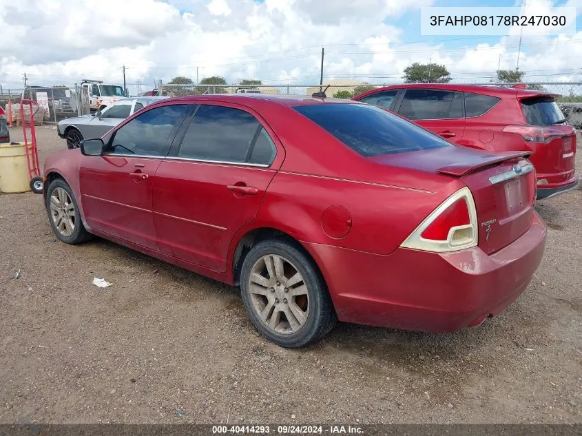 2008 Ford Fusion Sel VIN: 3FAHP08178R247030 Lot: 40414293