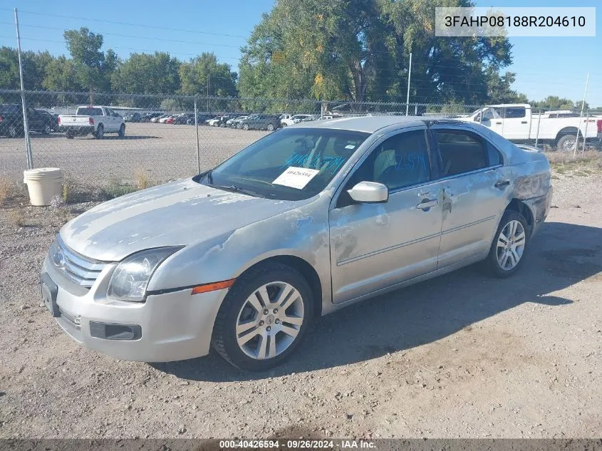 2008 Ford Fusion Sel VIN: 3FAHP08188R204610 Lot: 40426594