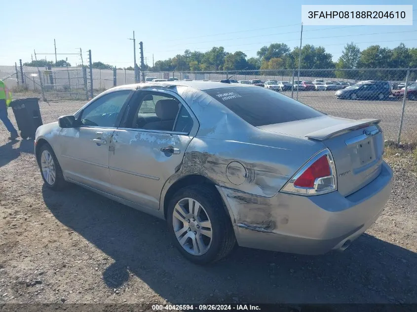 2008 Ford Fusion Sel VIN: 3FAHP08188R204610 Lot: 40426594