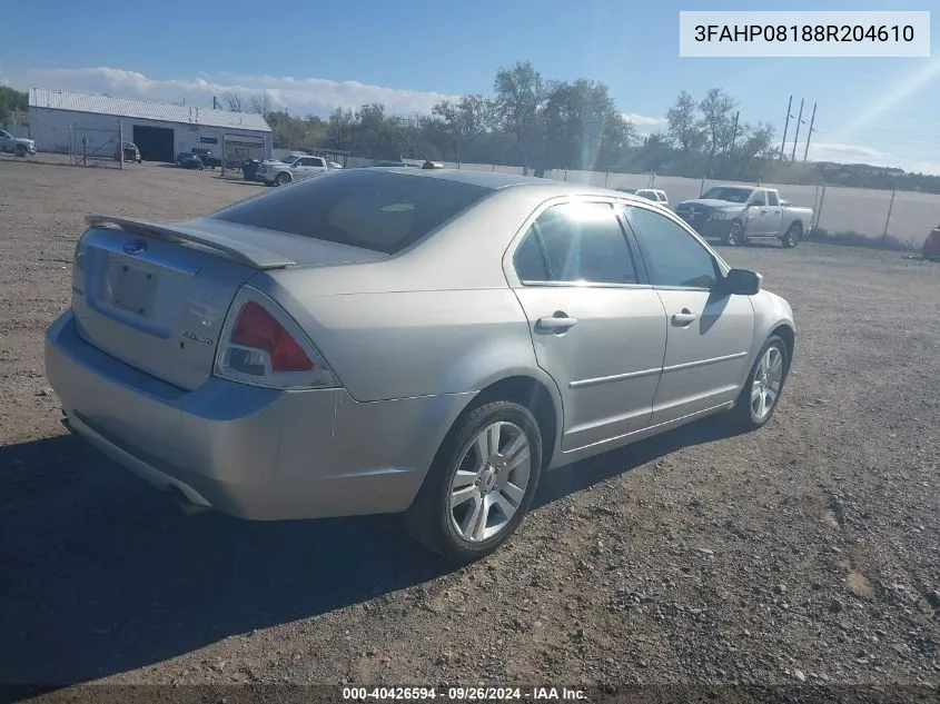 2008 Ford Fusion Sel VIN: 3FAHP08188R204610 Lot: 40426594