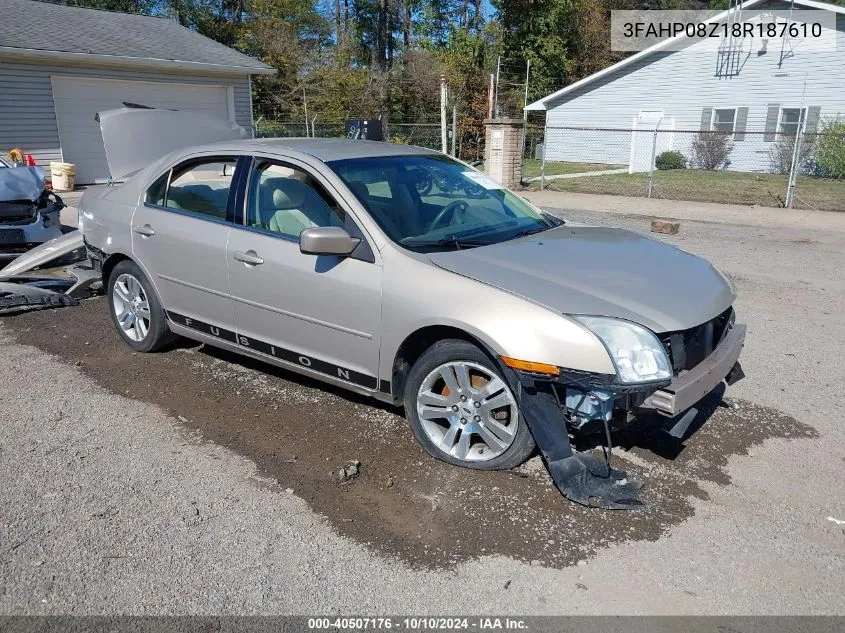 2008 Ford Fusion Sel VIN: 3FAHP08Z18R187610 Lot: 40507176