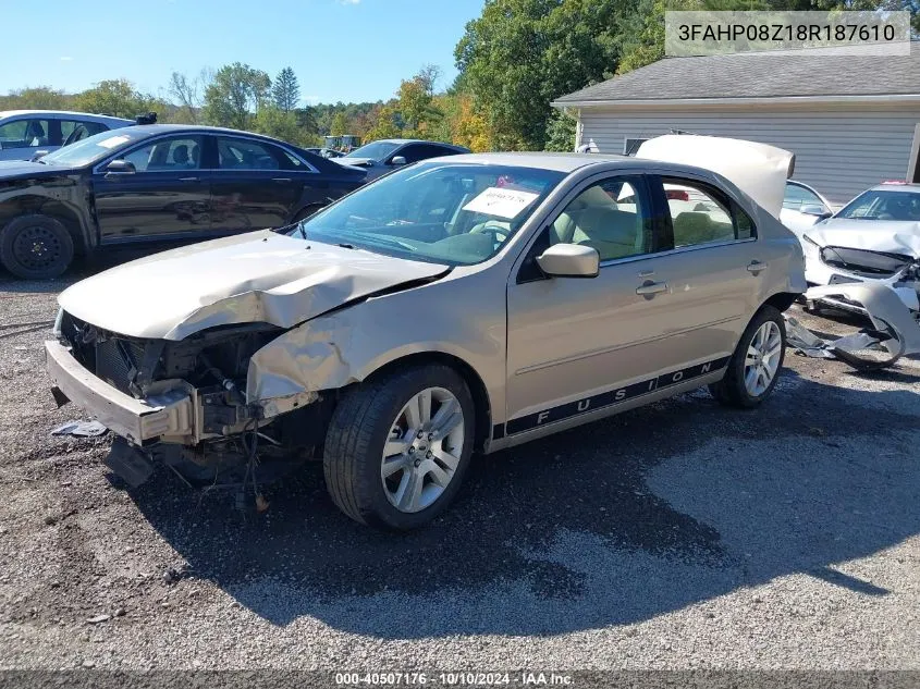 2008 Ford Fusion Sel VIN: 3FAHP08Z18R187610 Lot: 40507176