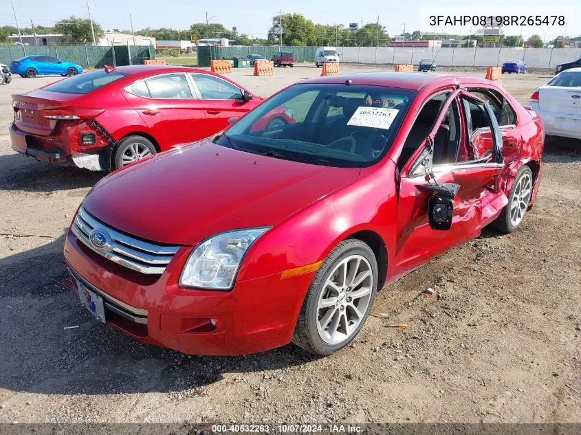 2008 Ford Fusion Sel VIN: 3FAHP08198R265478 Lot: 40532263