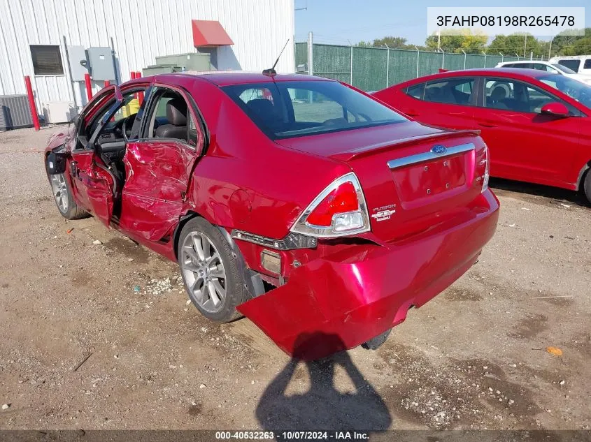 2008 Ford Fusion Sel VIN: 3FAHP08198R265478 Lot: 40532263