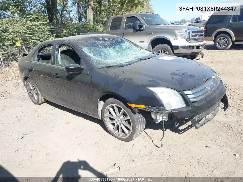 2008 Ford Fusion Sel VIN: 3FAHP081X8R244347 Lot: 40533190