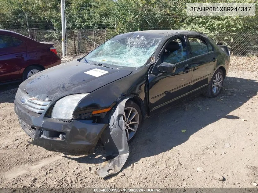 2008 Ford Fusion Sel VIN: 3FAHP081X8R244347 Lot: 40533190