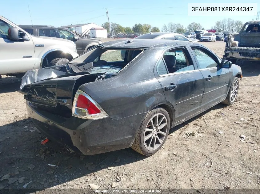 2008 Ford Fusion Sel VIN: 3FAHP081X8R244347 Lot: 40533190