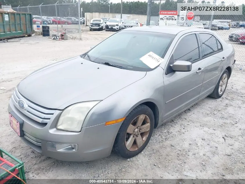 2008 Ford Fusion Se VIN: 3FAHP07ZX8R228138 Lot: 40543751