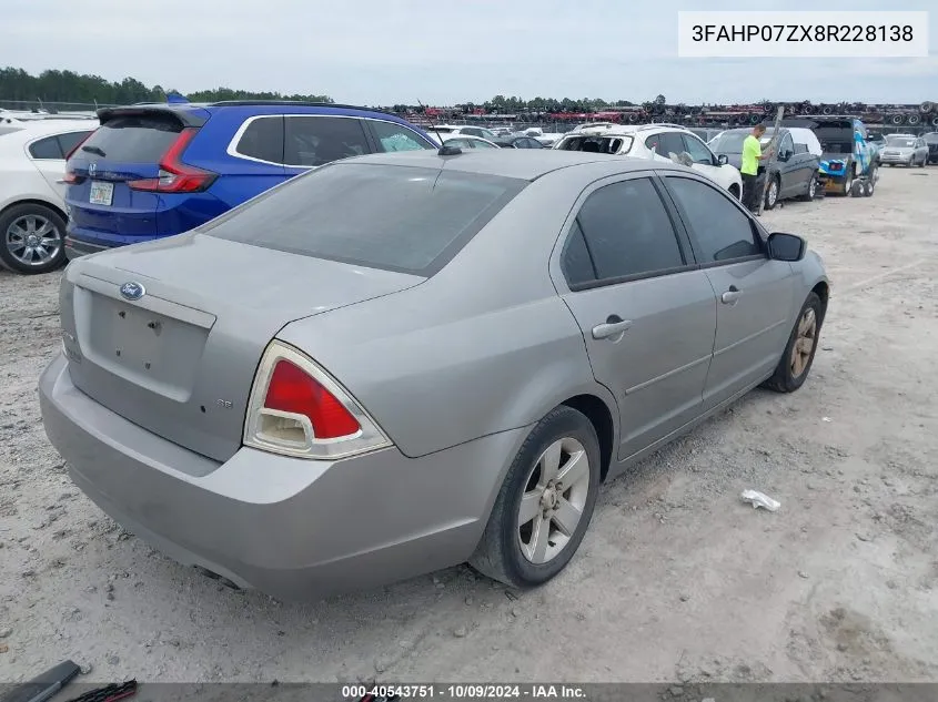 2008 Ford Fusion Se VIN: 3FAHP07ZX8R228138 Lot: 40543751