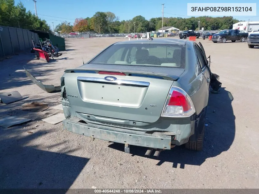 2008 Ford Fusion Sel VIN: 3FAHP08Z98R152104 Lot: 40544248