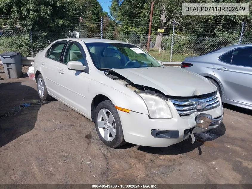 2008 Ford Fusion Se VIN: 3FAHP07118R202649 Lot: 40549739