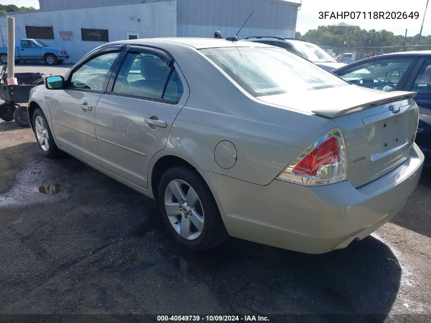 2008 Ford Fusion Se VIN: 3FAHP07118R202649 Lot: 40549739