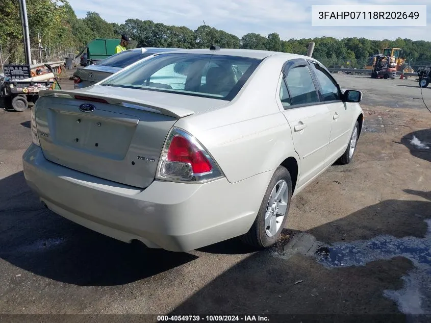 2008 Ford Fusion Se VIN: 3FAHP07118R202649 Lot: 40549739