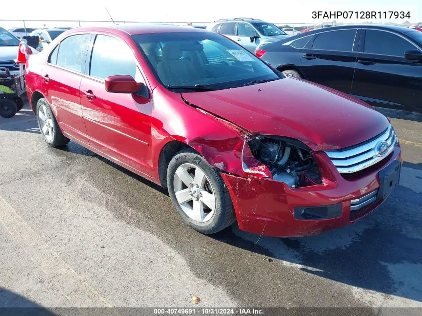 2008 Ford Fusion Se VIN: 3FAHP07128R117934 Lot: 40749691