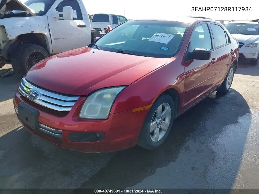 2008 Ford Fusion Se VIN: 3FAHP07128R117934 Lot: 40749691