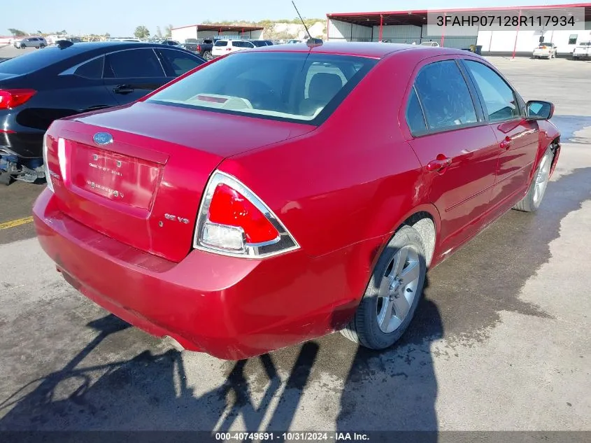 2008 Ford Fusion Se VIN: 3FAHP07128R117934 Lot: 40749691