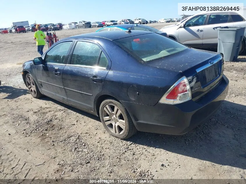 2008 Ford Fusion Sel VIN: 3FAHP08138R269445 Lot: 40769255