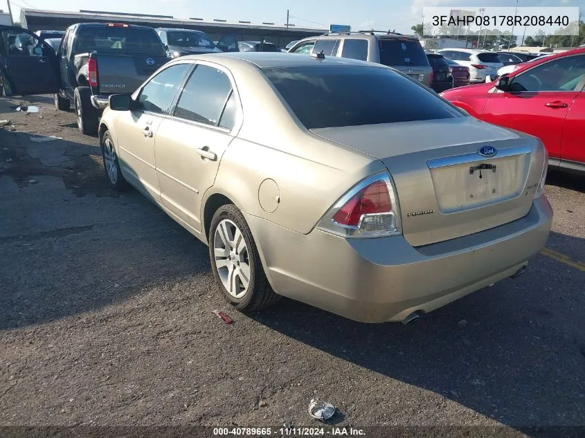 2008 Ford Fusion Sel VIN: 3FAHP08178R208440 Lot: 40789665