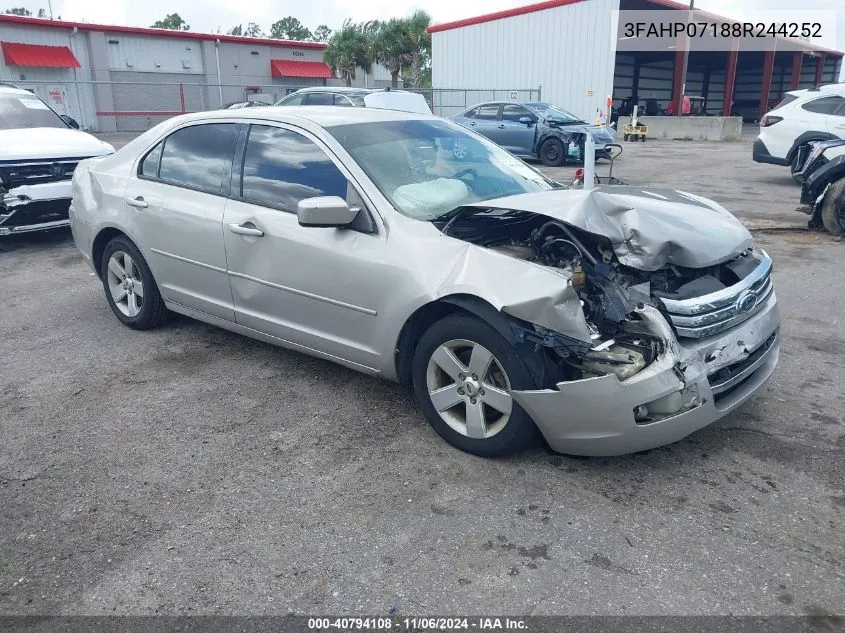 2008 Ford Fusion Se VIN: 3FAHP07188R244252 Lot: 40794108