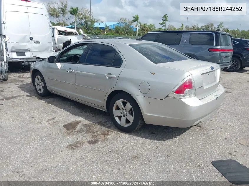 2008 Ford Fusion Se VIN: 3FAHP07188R244252 Lot: 40794108