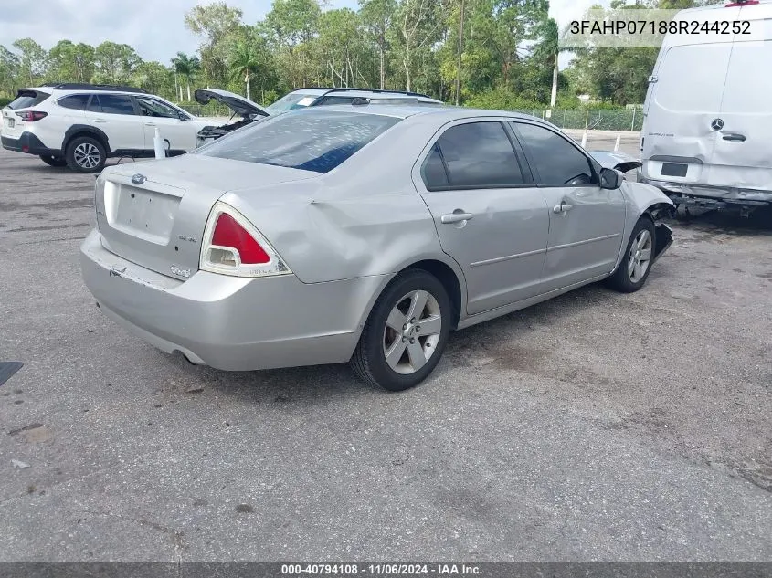 2008 Ford Fusion Se VIN: 3FAHP07188R244252 Lot: 40794108