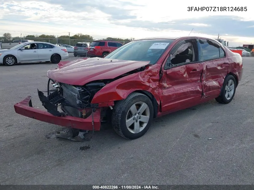 2008 Ford Fusion Se VIN: 3FAHP07Z18R124685 Lot: 40822266