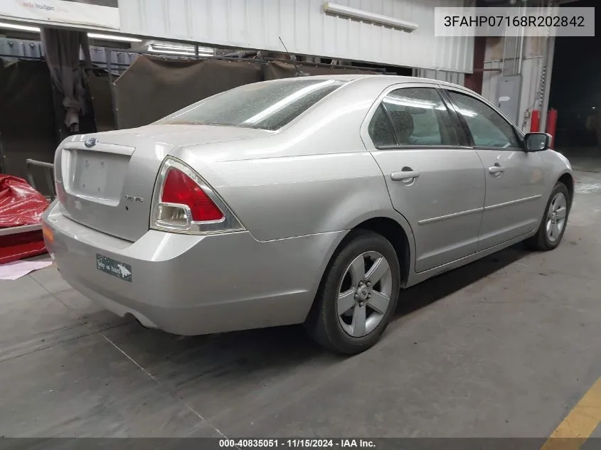 2008 Ford Fusion Se VIN: 3FAHP07168R202842 Lot: 40835051