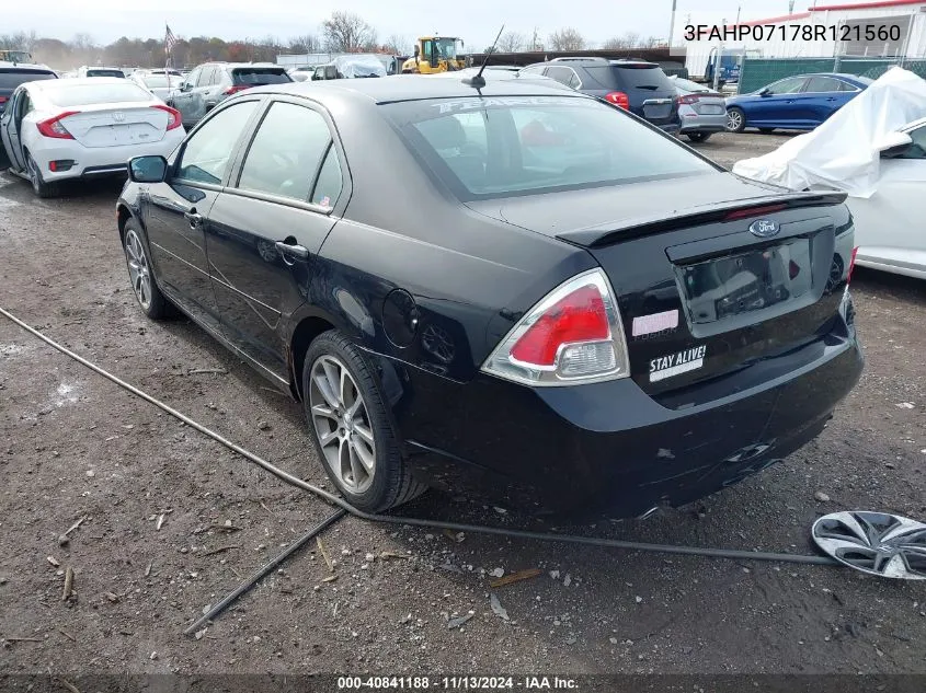 2008 Ford Fusion Se VIN: 3FAHP07178R121560 Lot: 40841188