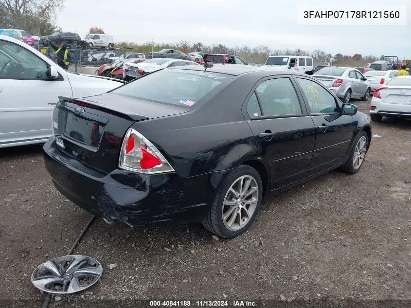 2008 Ford Fusion Se VIN: 3FAHP07178R121560 Lot: 40841188