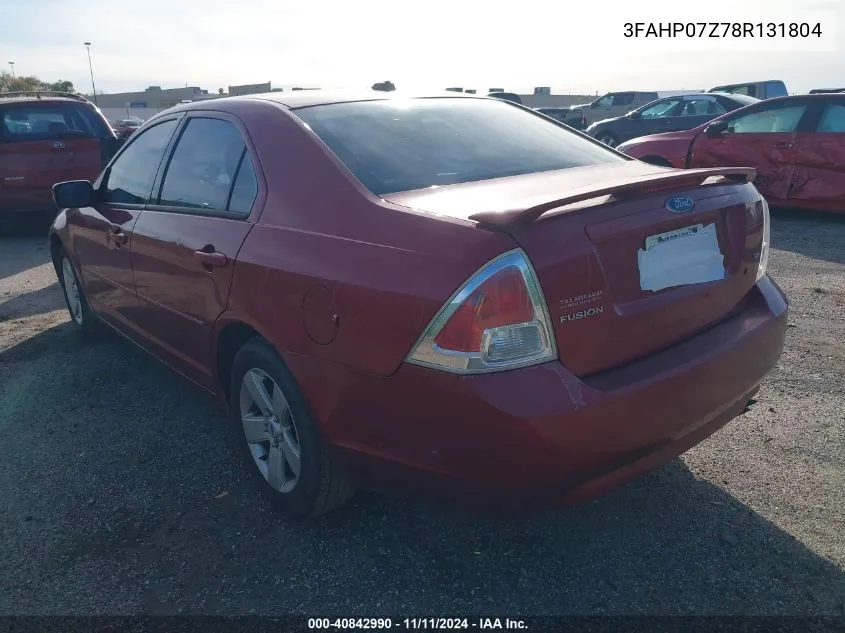 2008 Ford Fusion Se VIN: 3FAHP07Z78R131804 Lot: 40842990