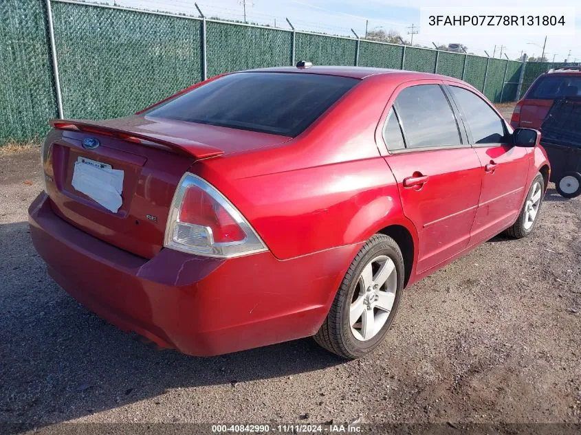 2008 Ford Fusion Se VIN: 3FAHP07Z78R131804 Lot: 40842990