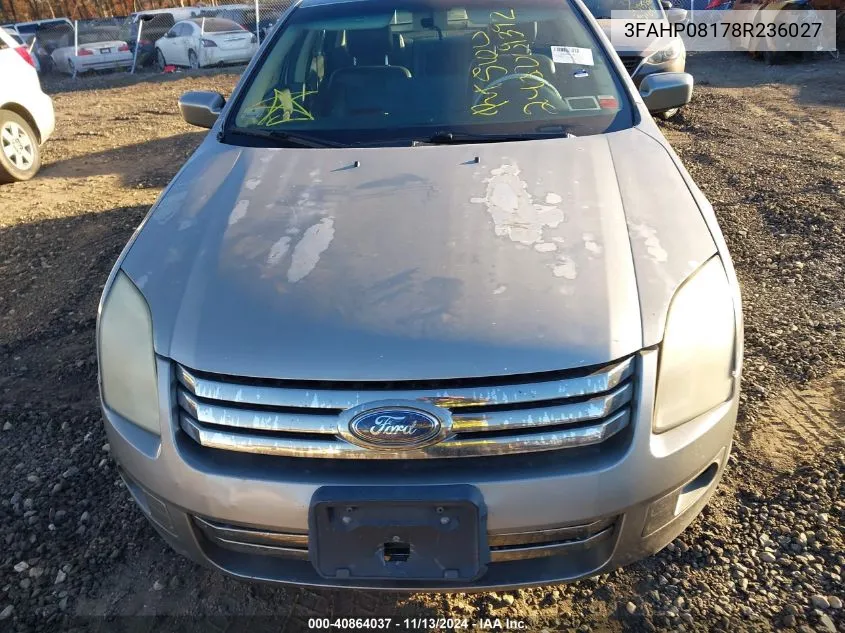 2008 Ford Fusion Sel VIN: 3FAHP08178R236027 Lot: 40864037