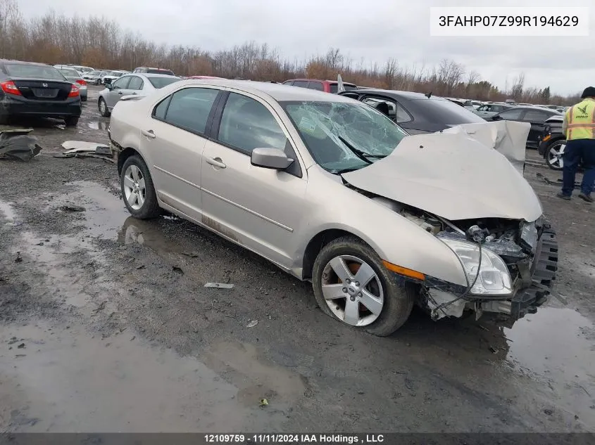 2009 Ford Fusion VIN: 3FAHP07Z99R194629 Lot: 12109759