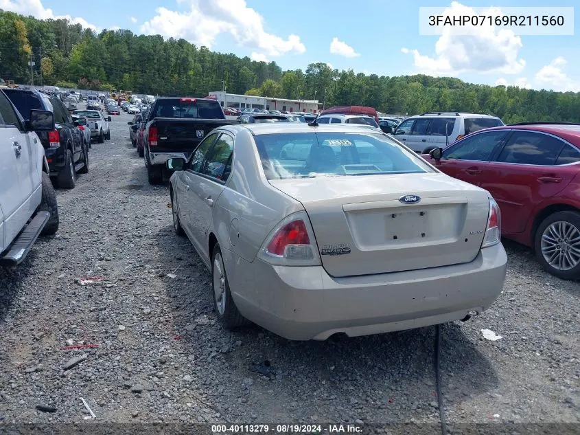 2009 Ford Fusion Se VIN: 3FAHP07169R211560 Lot: 40113279