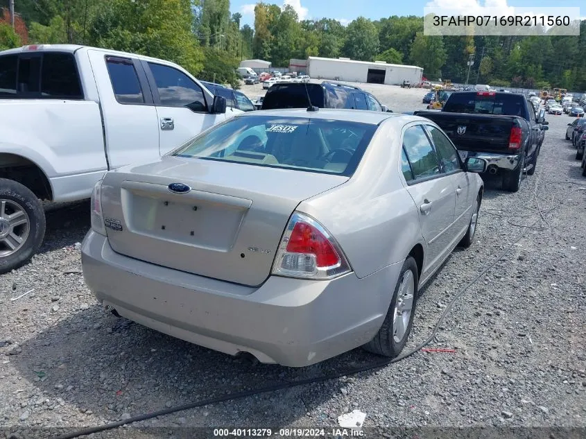 2009 Ford Fusion Se VIN: 3FAHP07169R211560 Lot: 40113279