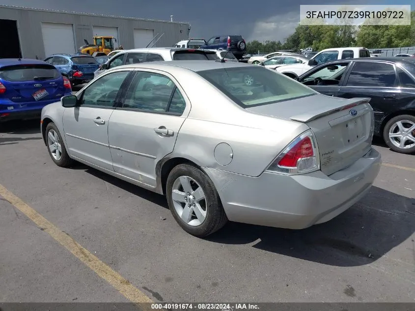 2009 Ford Fusion Se VIN: 3FAHP07Z39R109722 Lot: 40191674